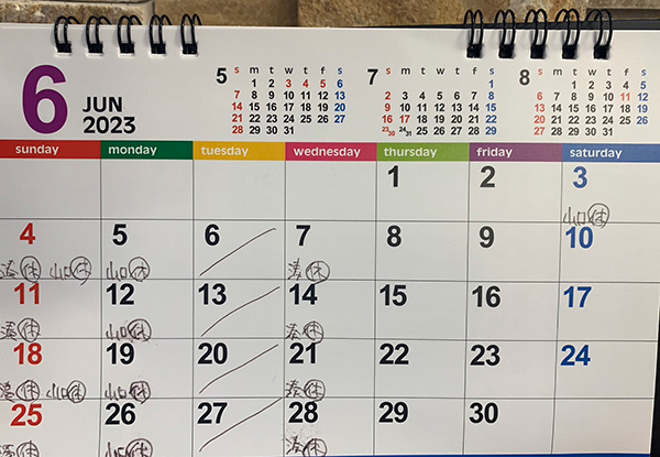 6月定休日のお知らせ